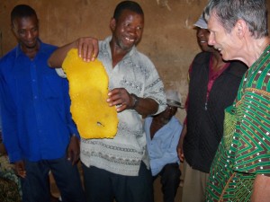 Nialeya village, Guinea: newly made beeswax foundation from homemade foundation mold.